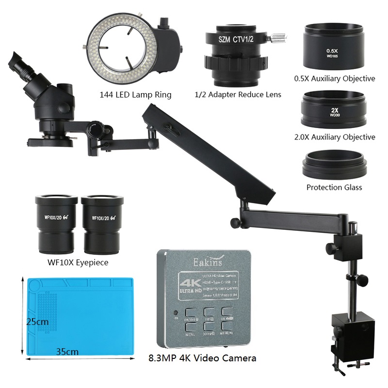 Simul Tiêu Cự Zoom 3.5X - 90X  - đánh giá và giá Trinocular Stereo Microscope 7X-45X