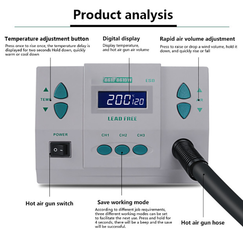 1000W220/110V 861DW HeatGun Le - đánh giá và giá Hot Air Rework Station 861Dw