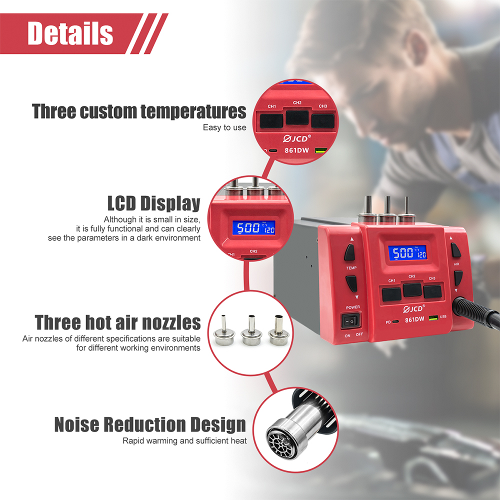JCD 861DW Hot Air Gun 1000W Hi - đánh giá và giá Hot Air Rework Station 861Dw